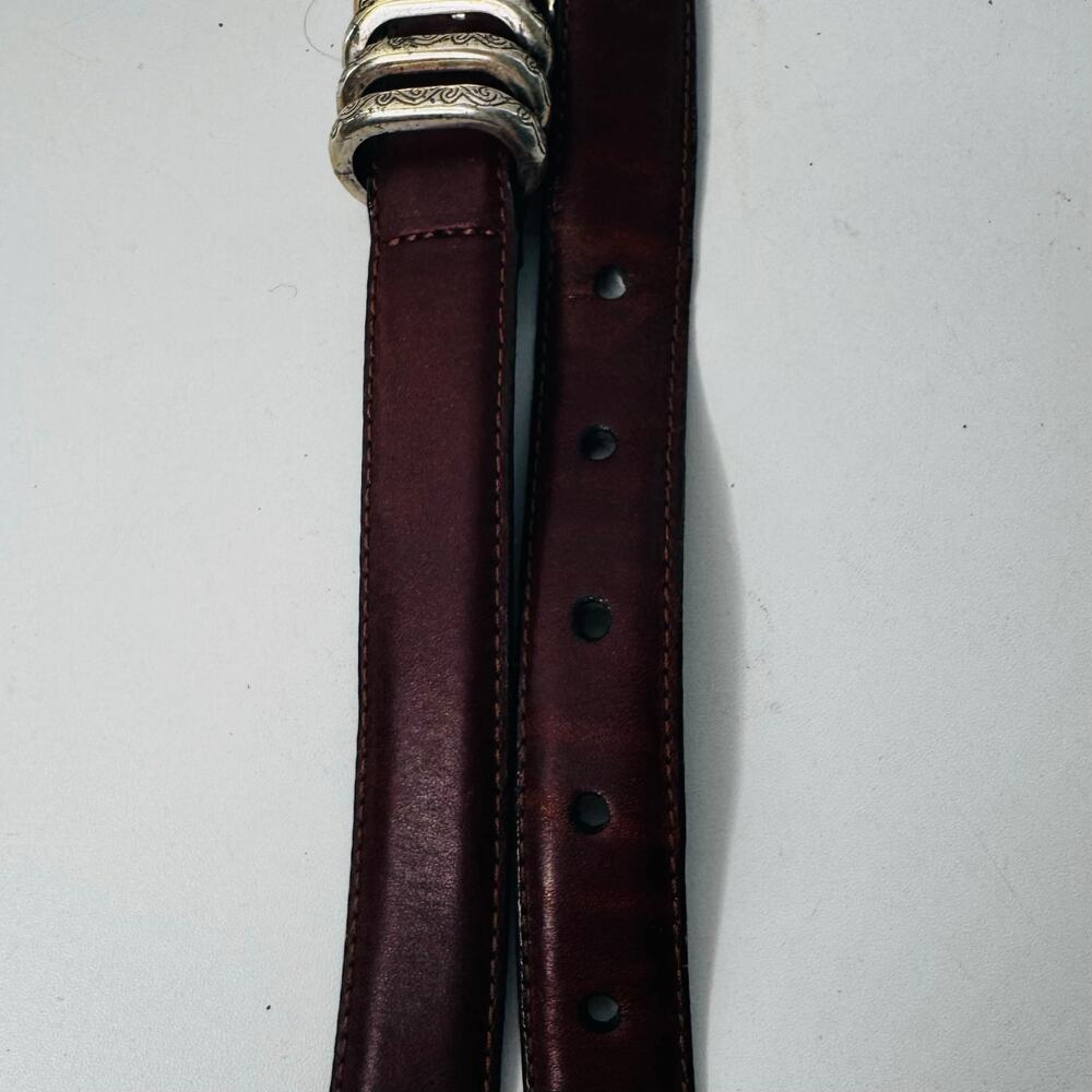 Vintage 1996 BRIGHTON Brown Leather  Belt Silver Western USA Large - Picture 6 of 7